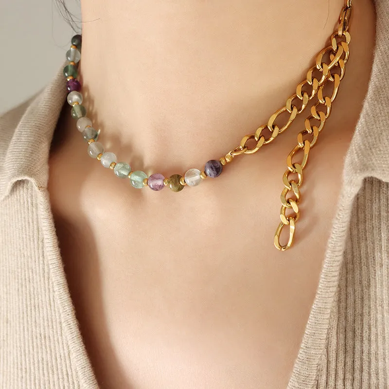 Fluorite Beaded Collarbone Necklace in Vibrant Hues