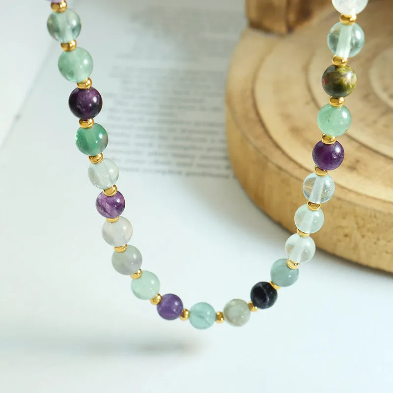 Fluorite Beaded Collarbone Necklace in Vibrant Hues