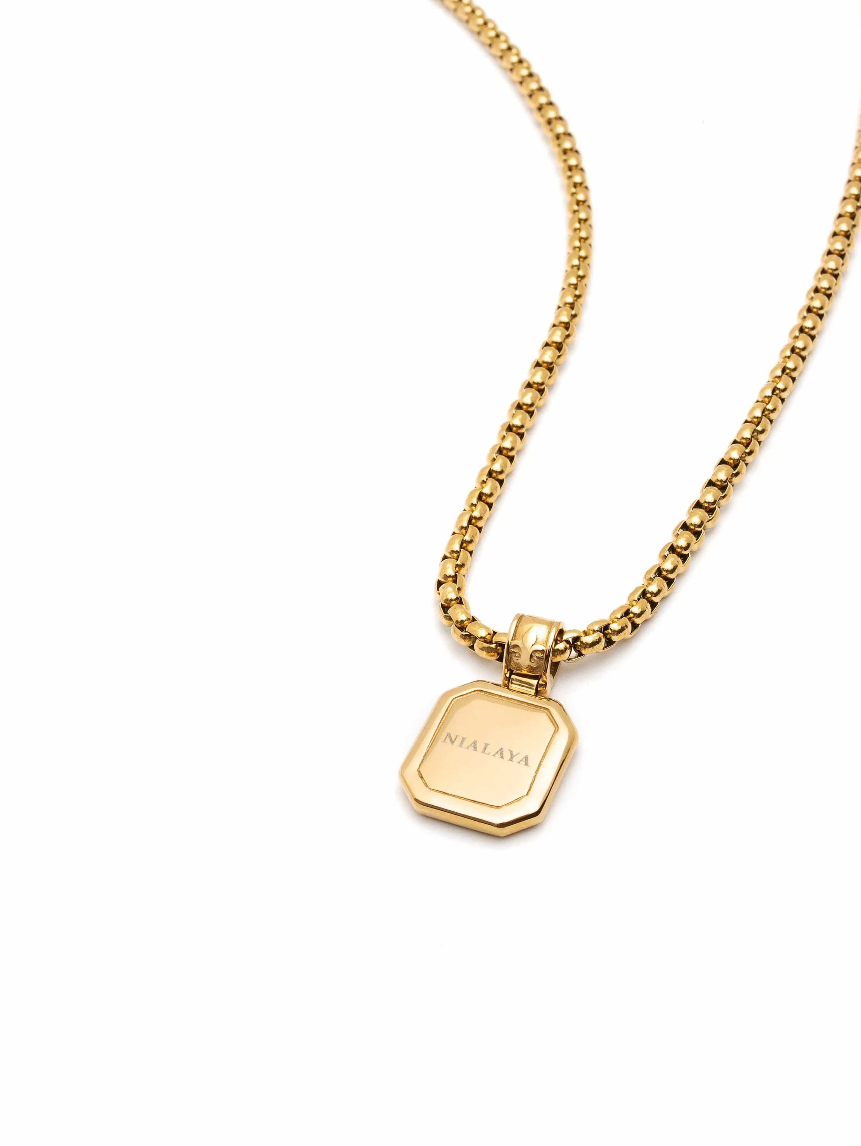 Gold Necklace with Square Malachite Pendant