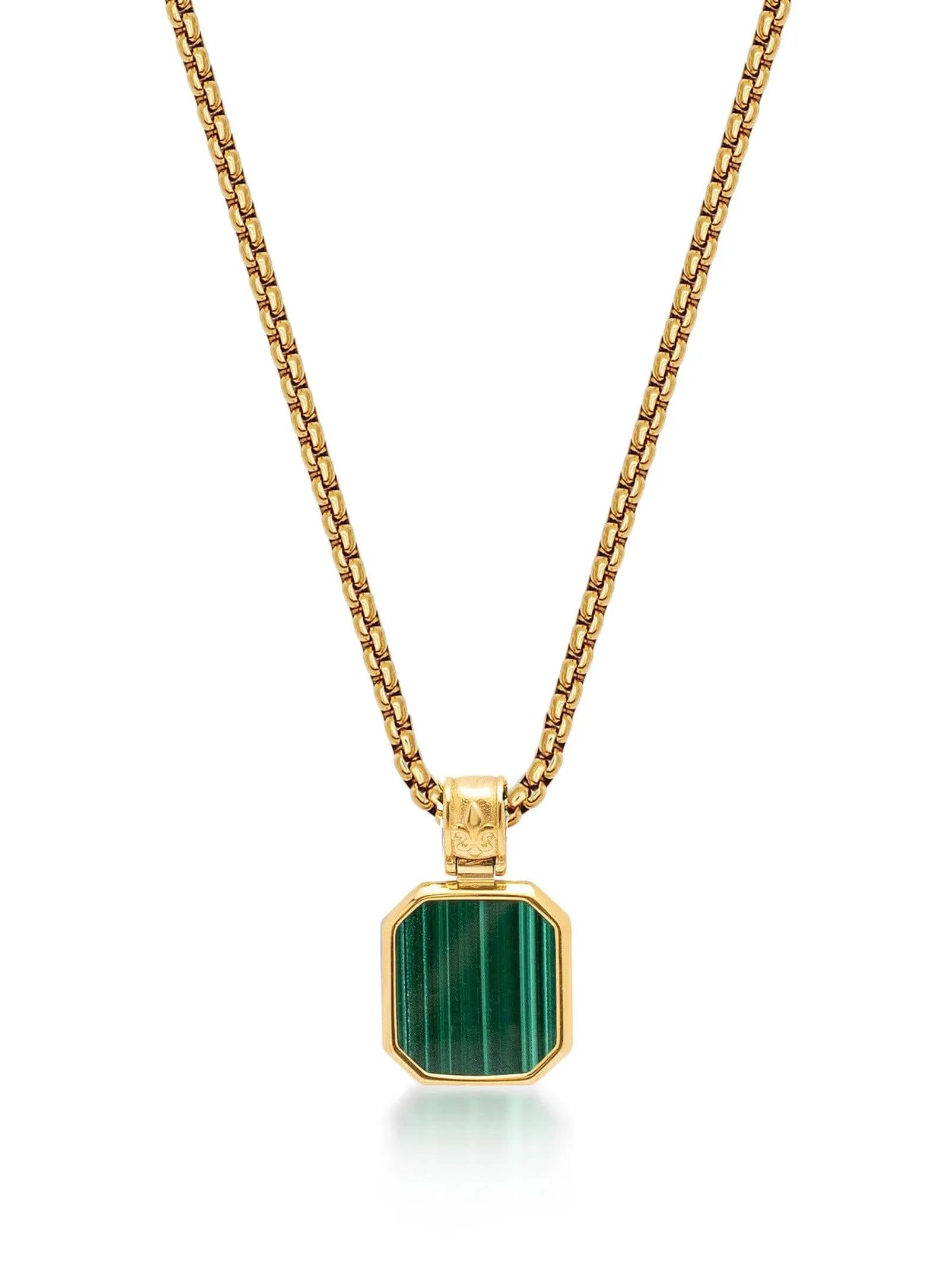 Gold Necklace with Square Malachite Pendant