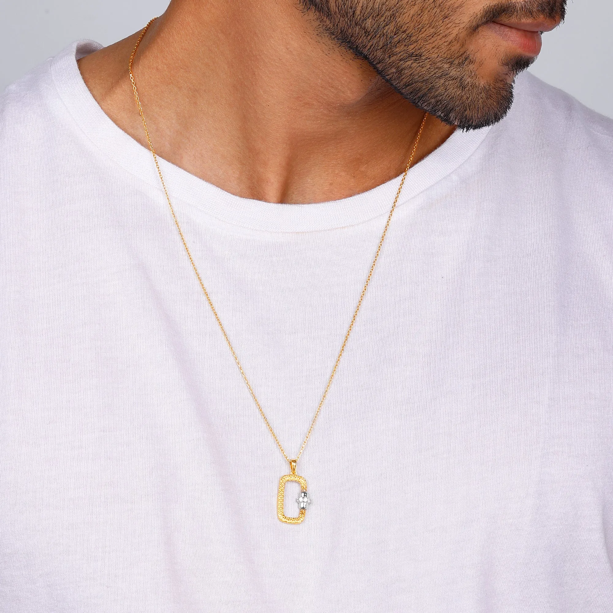 Golden Rectangular Beauty Pendant With Link Chain
