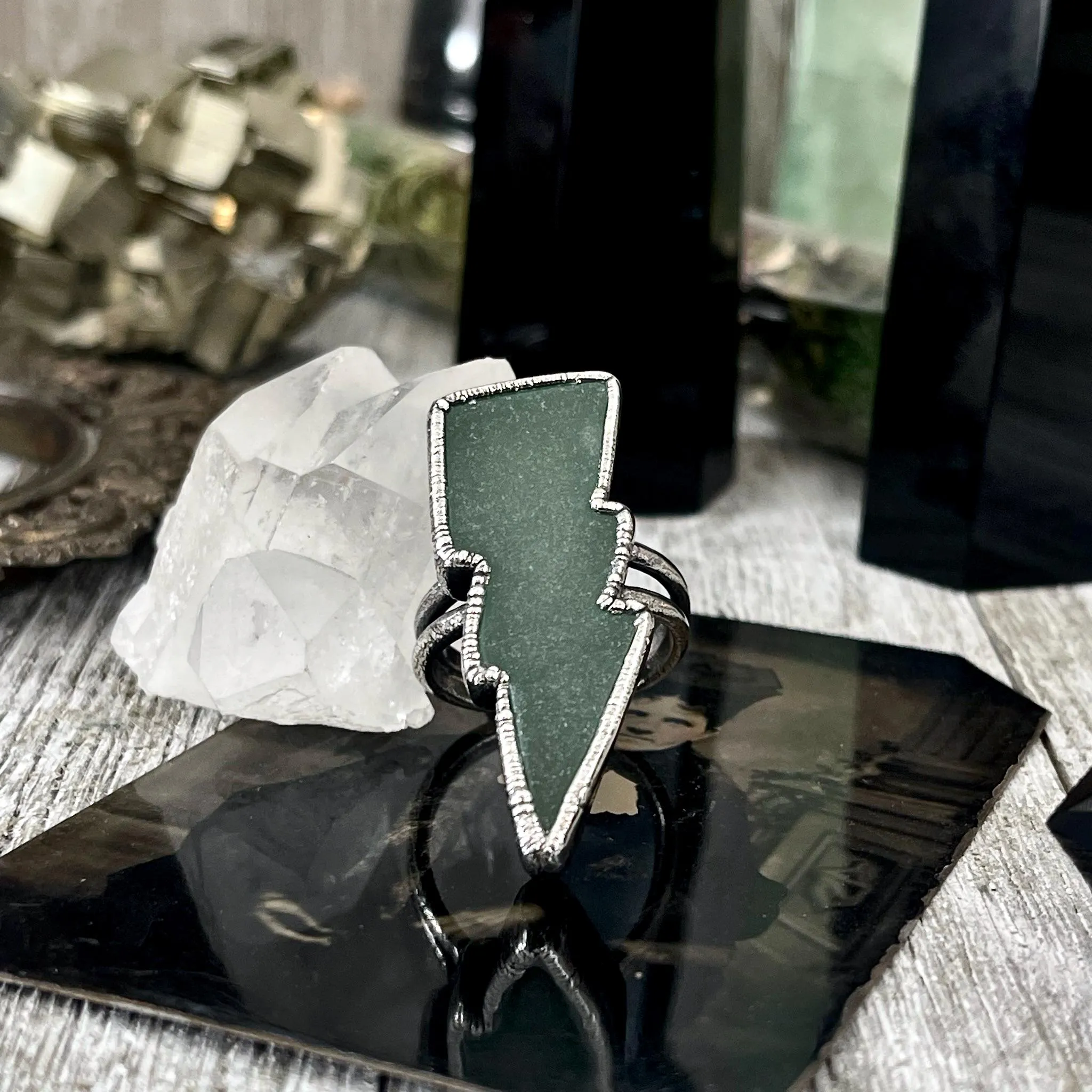 Green Aventurine Lightning Bolt Ring Size 6 7 8 9 10 11 / Foxlark Collection