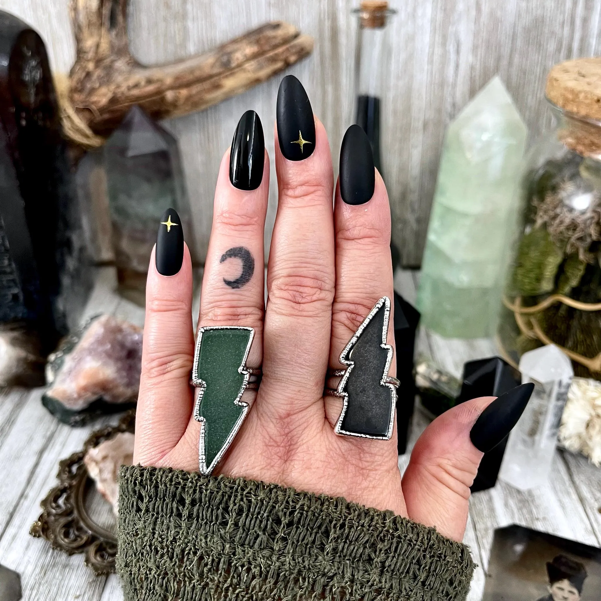 Green Aventurine Lightning Bolt Ring Size 6 7 8 9 10 11 / Foxlark Collection