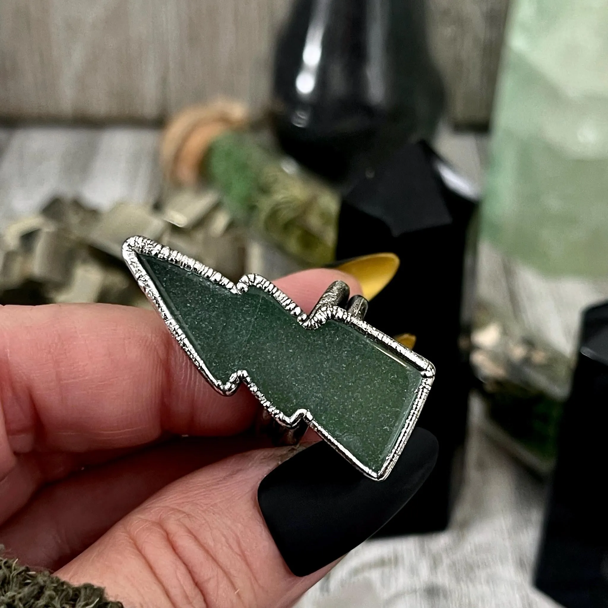 Green Aventurine Lightning Bolt Ring Size 6 7 8 9 10 11 / Foxlark Collection