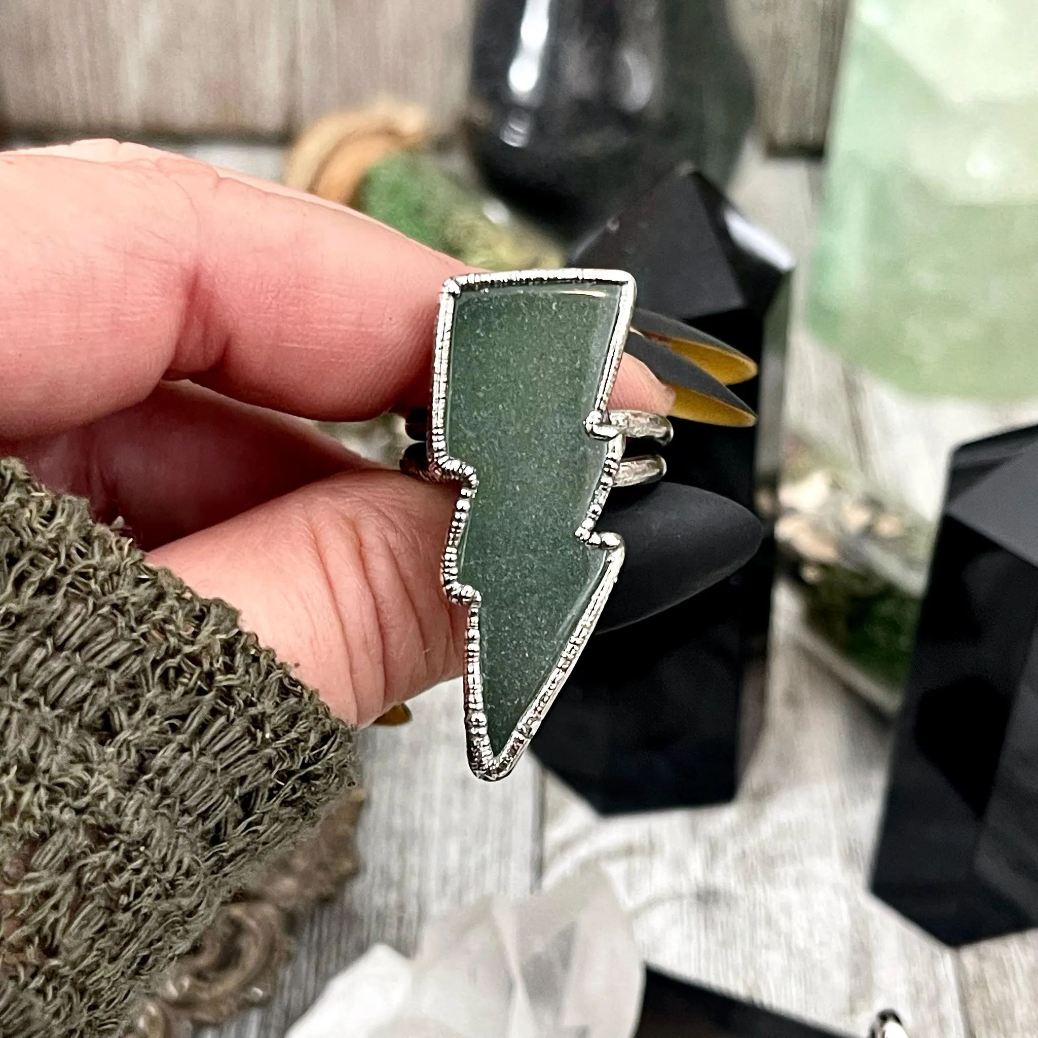 Green Aventurine Lightning Bolt Ring Size 6 7 8 9 10 11 / Foxlark Collection
