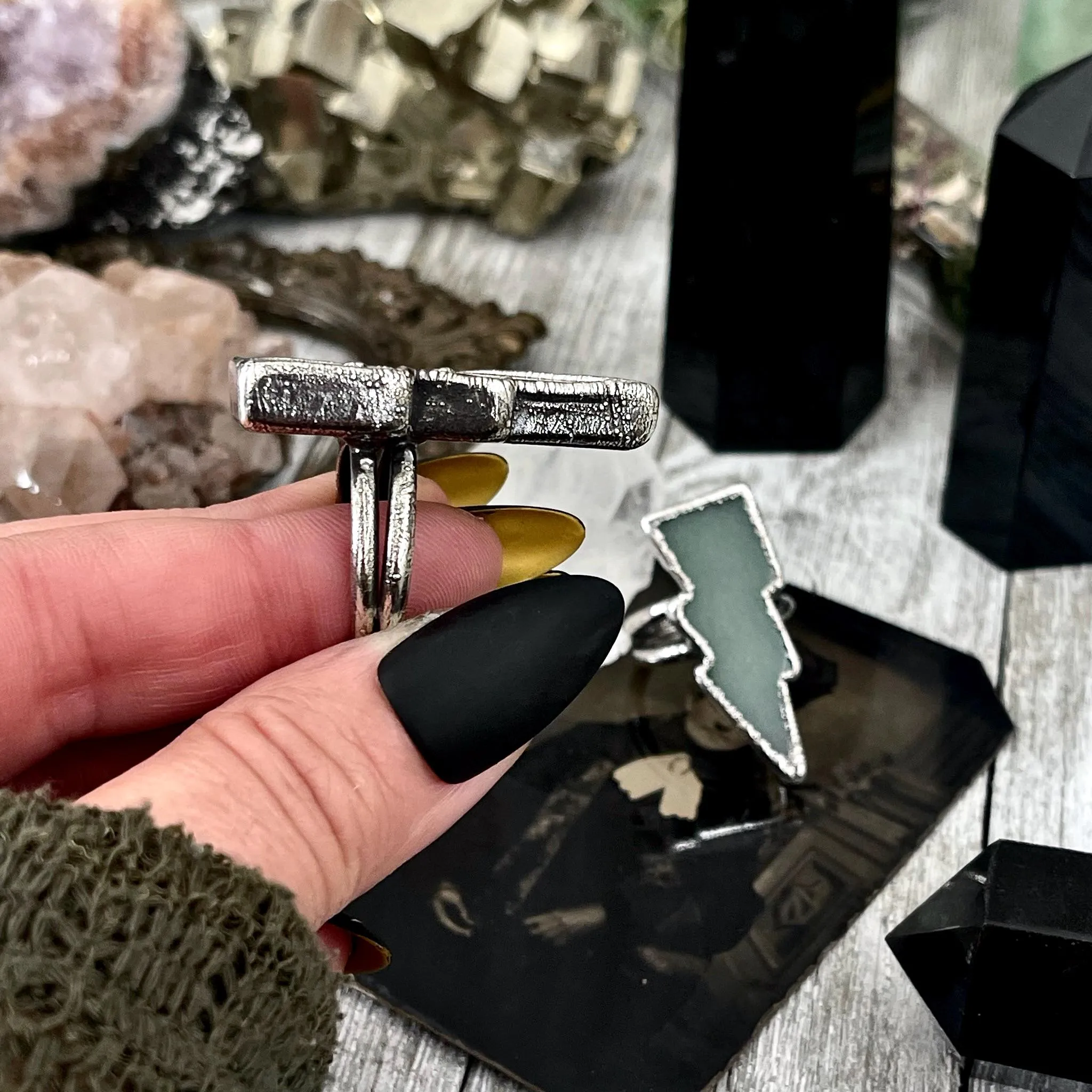 Green Aventurine Lightning Bolt Ring Size 6 7 8 9 10 11 / Foxlark Collection