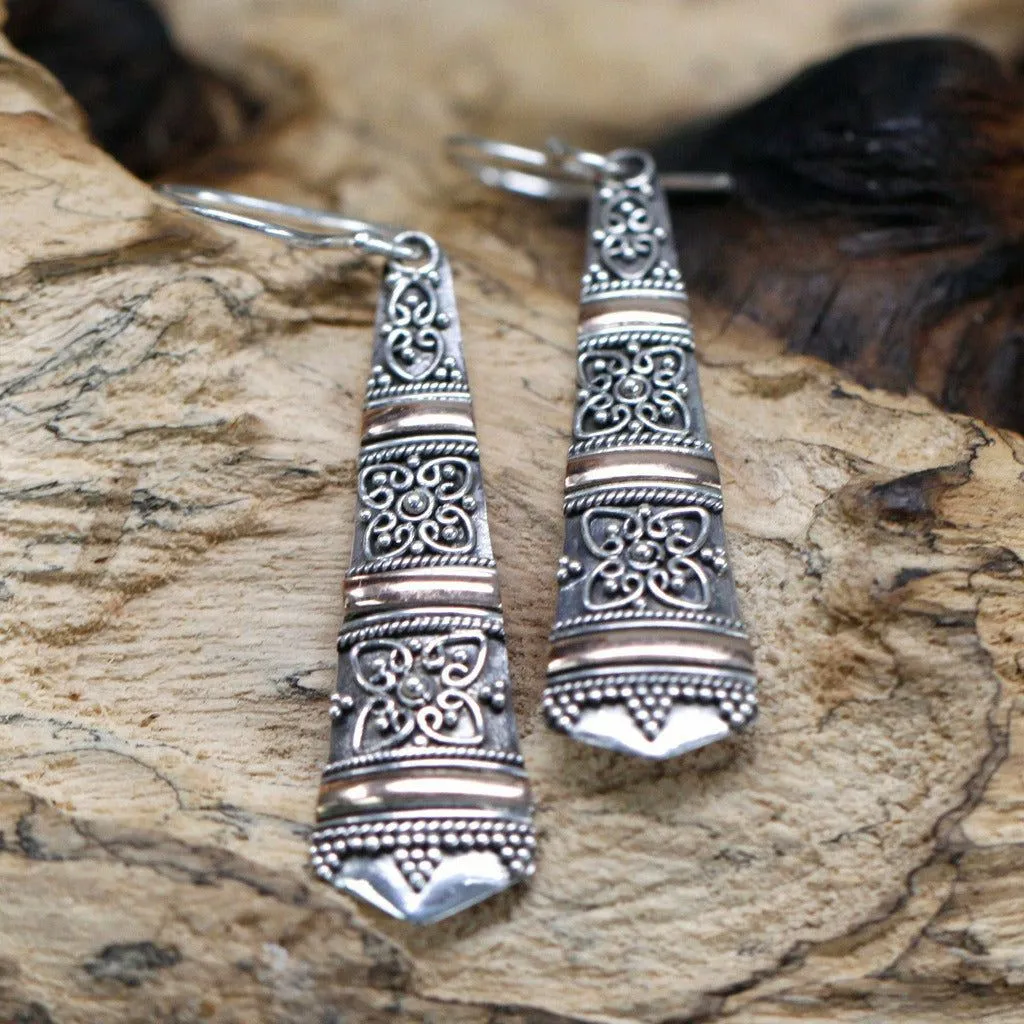 Handmade Silver & Gold Earrings - Tribal Drop Earrings - Ethically Sourced.