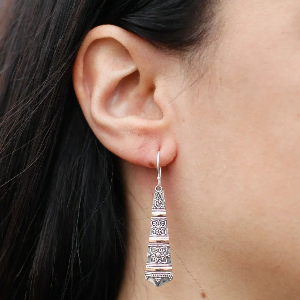 Handmade Silver & Gold Earrings - Tribal Drop Earrings - Ethically Sourced.