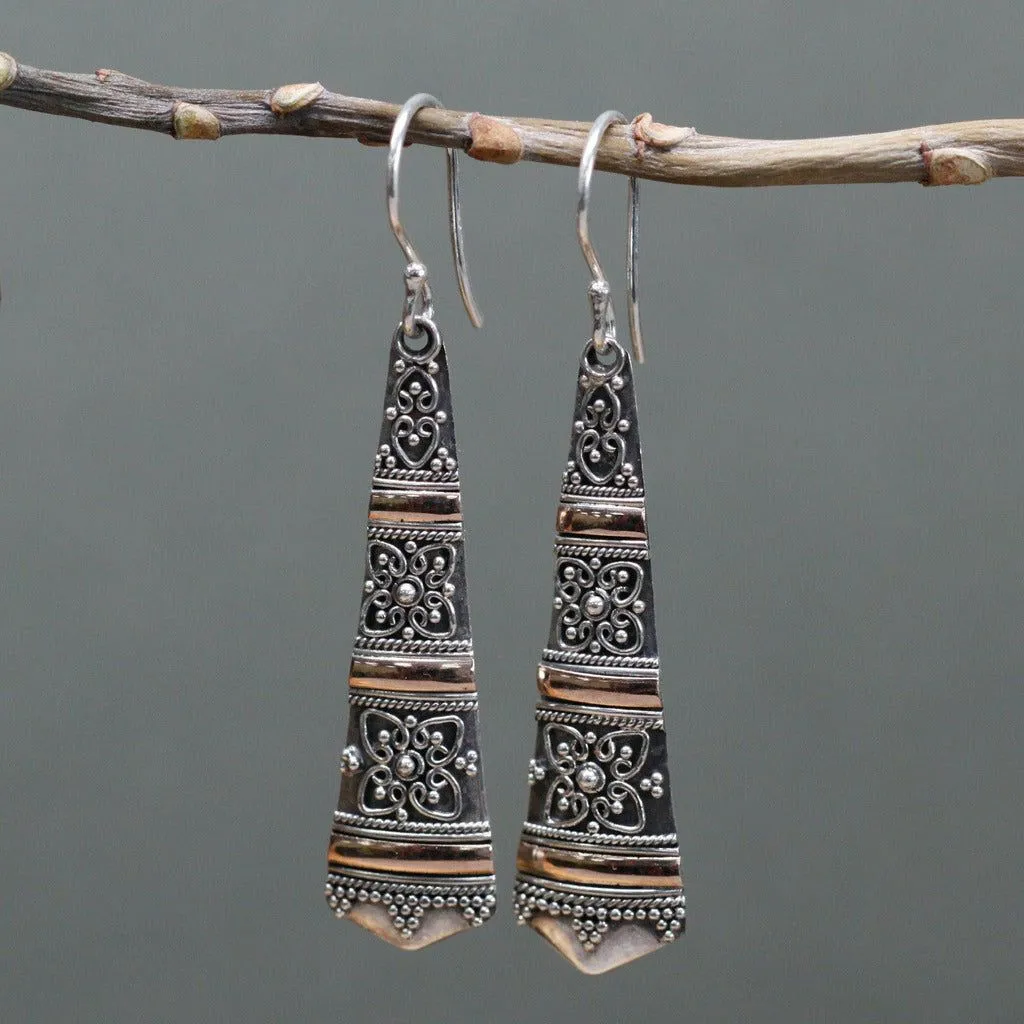 Handmade Silver & Gold Earrings - Tribal Drop Earrings - Ethically Sourced.