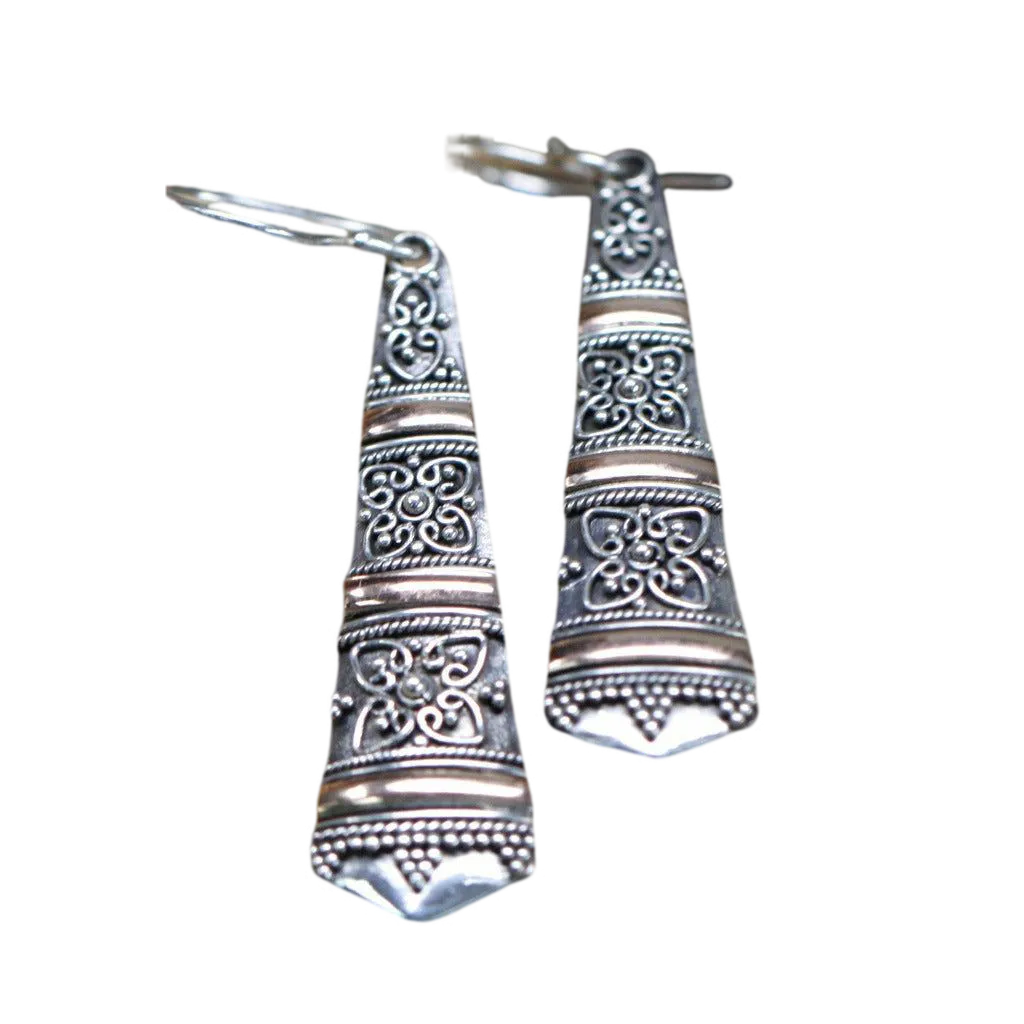 Handmade Silver & Gold Earrings - Tribal Drop Earrings - Ethically Sourced.