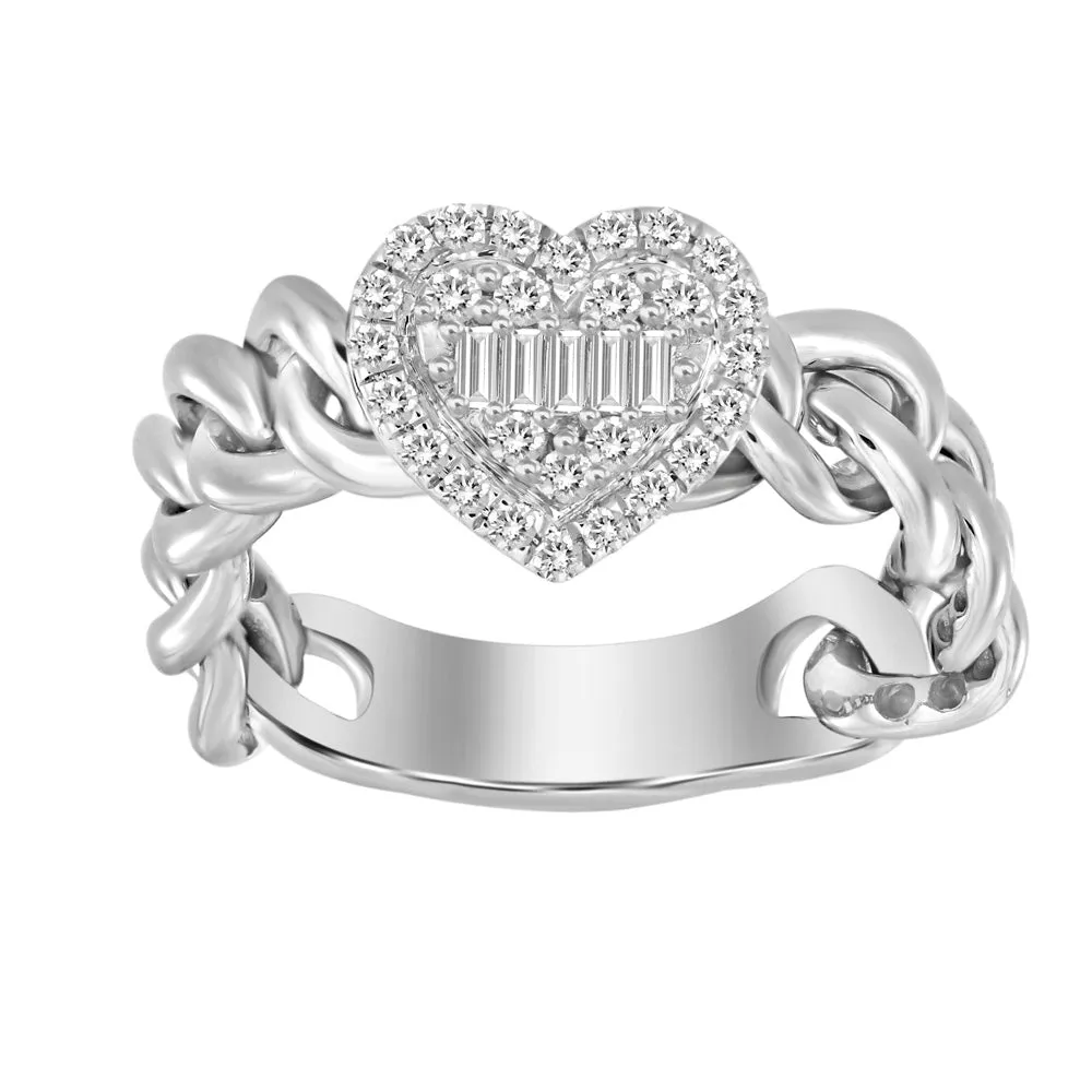 Heart Shape Multi Diamond on Cuban Chain Ring