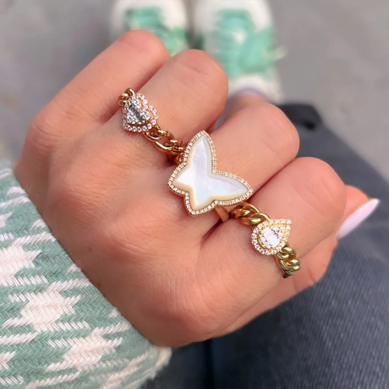 Heart Shape Multi Diamond on Cuban Chain Ring