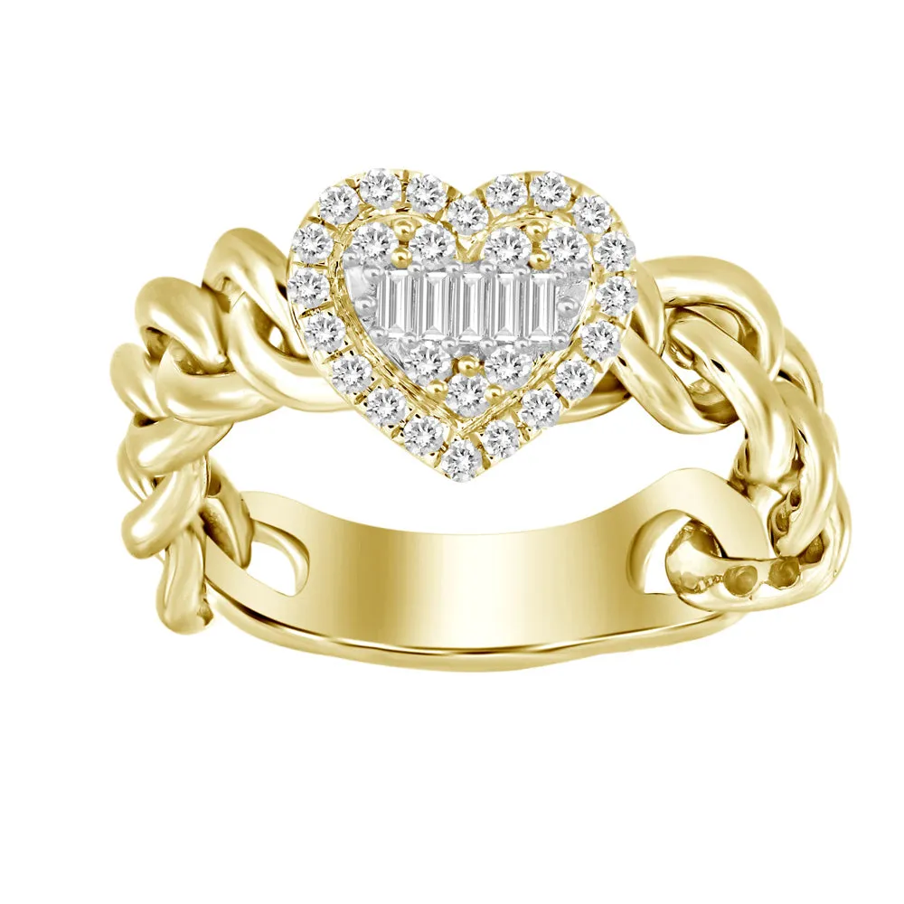 Heart Shape Multi Diamond on Cuban Chain Ring