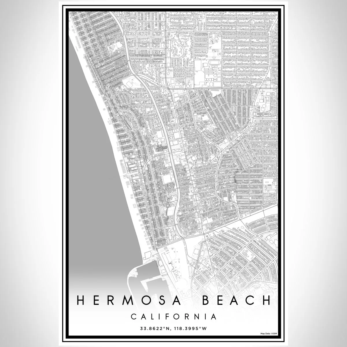 Hermosa Beach Classic Map Print - 12x18 Poster