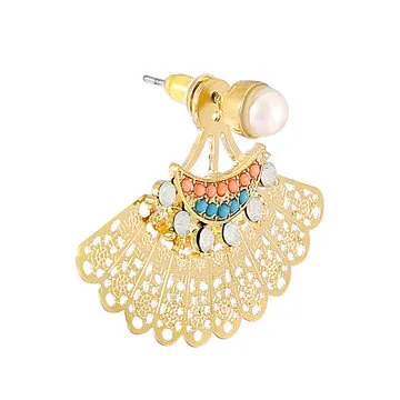 Hollow Out Artificial Stone Stud Earrings Gold Plated Fan-shaped