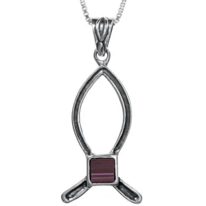Jerusalem Nano Bible Designed Pendant Fish Necklace Silver 925 from Holy Land