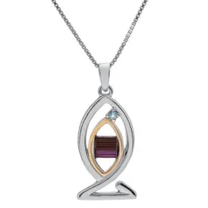Jerusalem Nano Bible Ichthys Pendant Necklace Silver 925 Gold 9K with Blue Topaz from Holy Land
