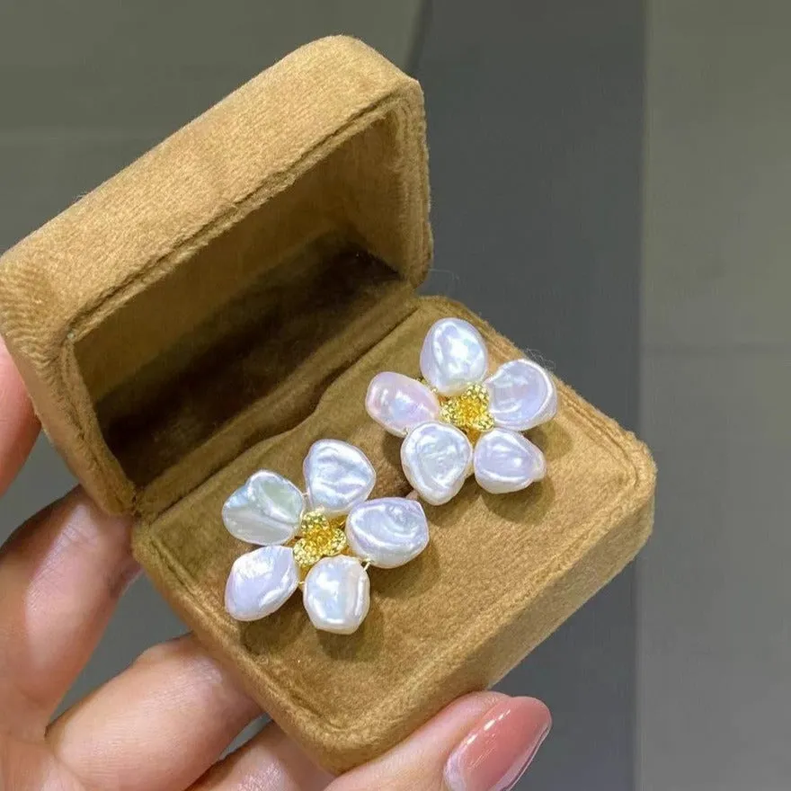 Keshi Pearl Flower Petal Earrings and Ring (Purchase Individually)