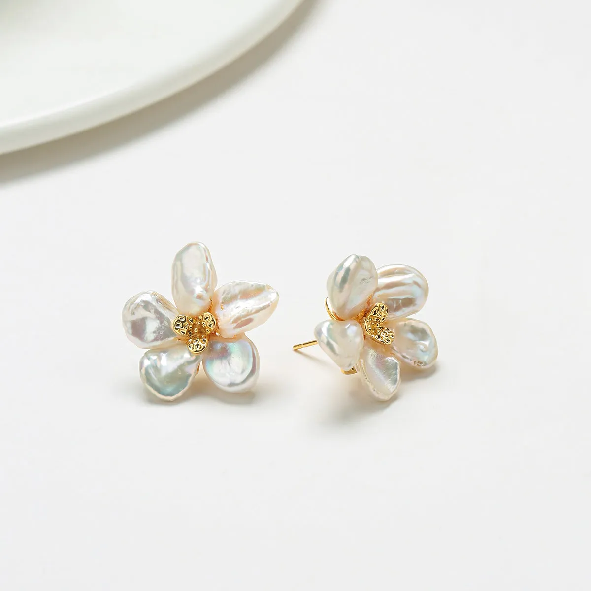 Keshi Pearl Flower Petal Earrings and Ring (Purchase Individually)