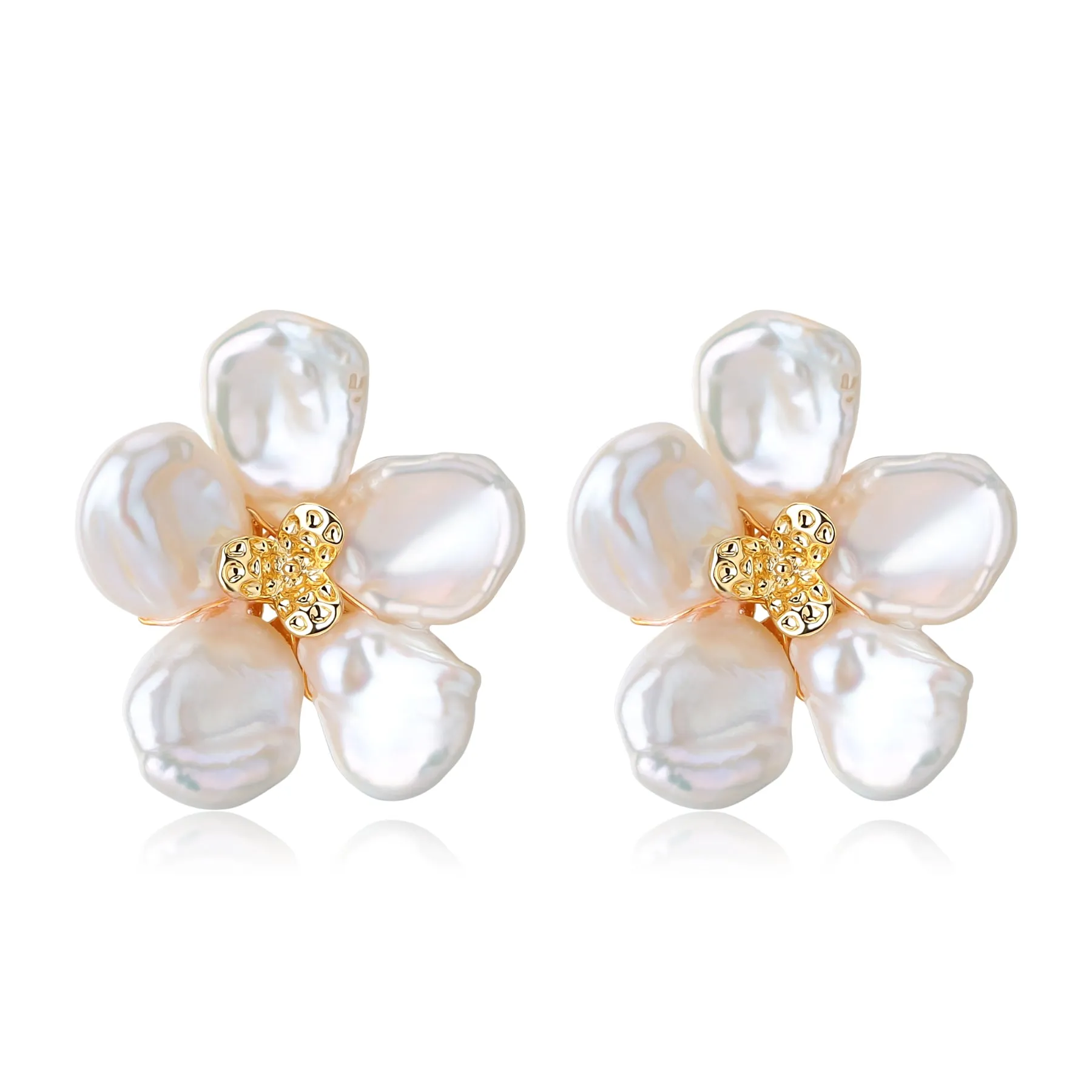 Keshi Pearl Flower Petal Earrings and Ring (Purchase Individually)