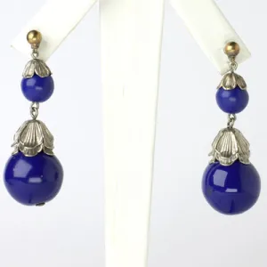 Lapis Bead Czech Drop Earrings