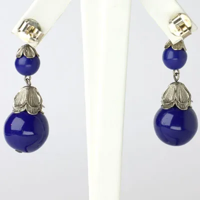 Lapis Bead Czech Drop Earrings