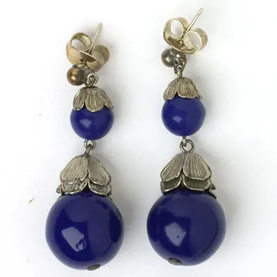 Lapis Bead Czech Drop Earrings