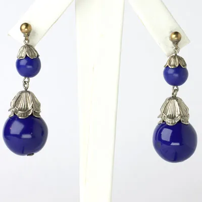 Lapis Bead Czech Drop Earrings