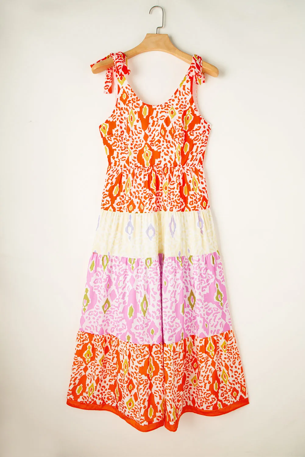 Leopard Colorblock Knotted Straps Dress