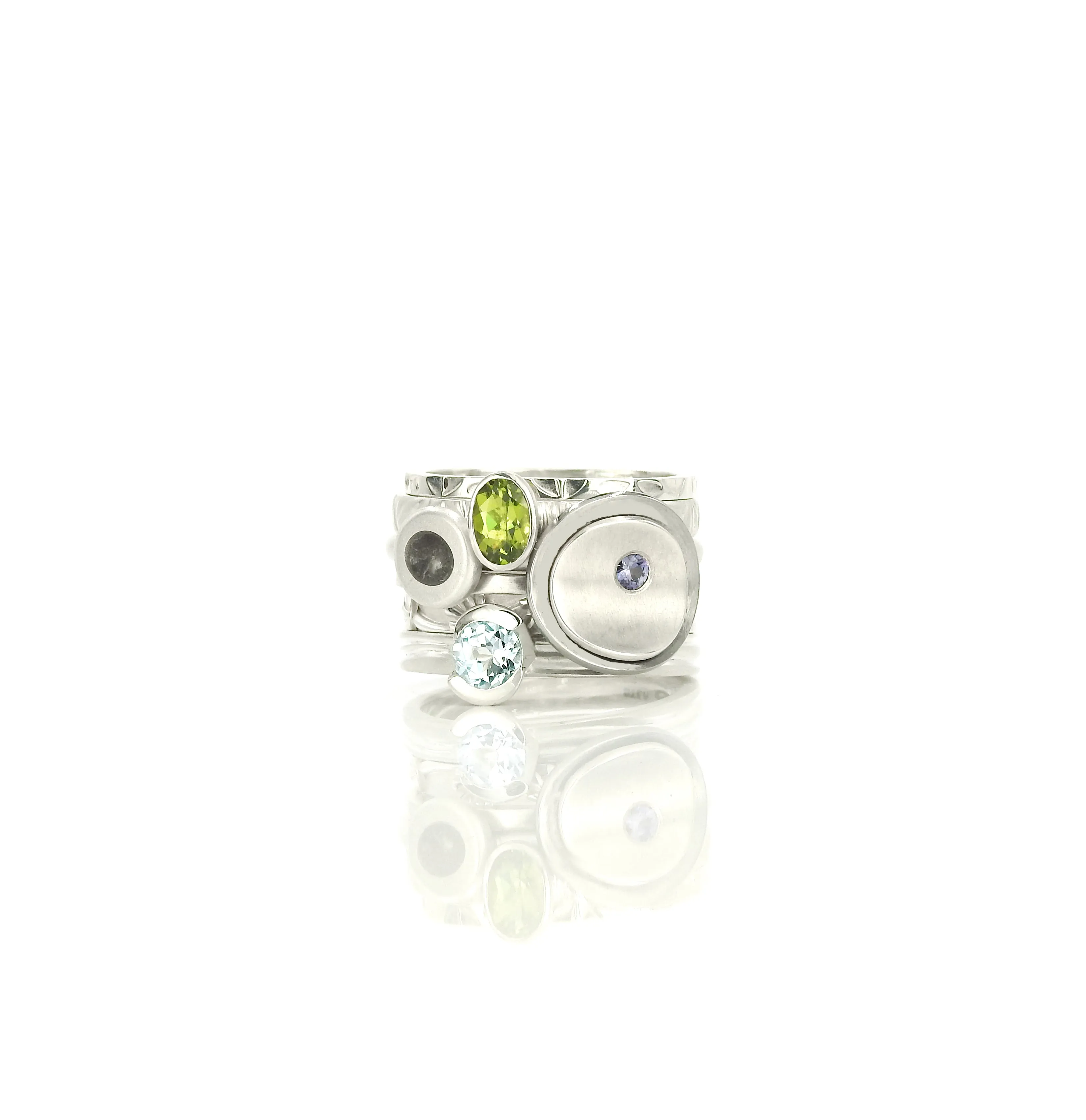 Limestone inlay pebble ring