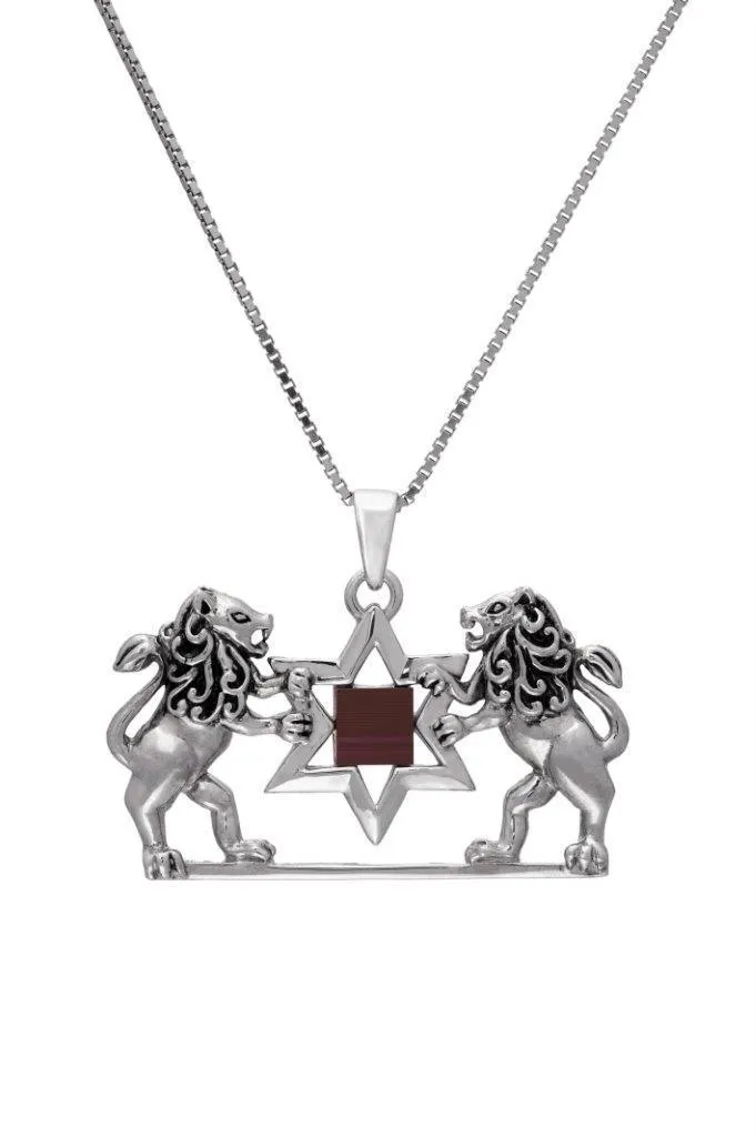 Lion of Judah and Magen David with Jerusalem Nano Bible Torah Pendant Necklace Silver 925