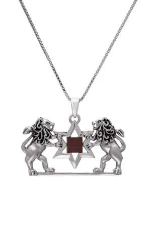 Lion of Judah and Magen David with Jerusalem Nano Bible Torah Pendant Necklace Silver 925