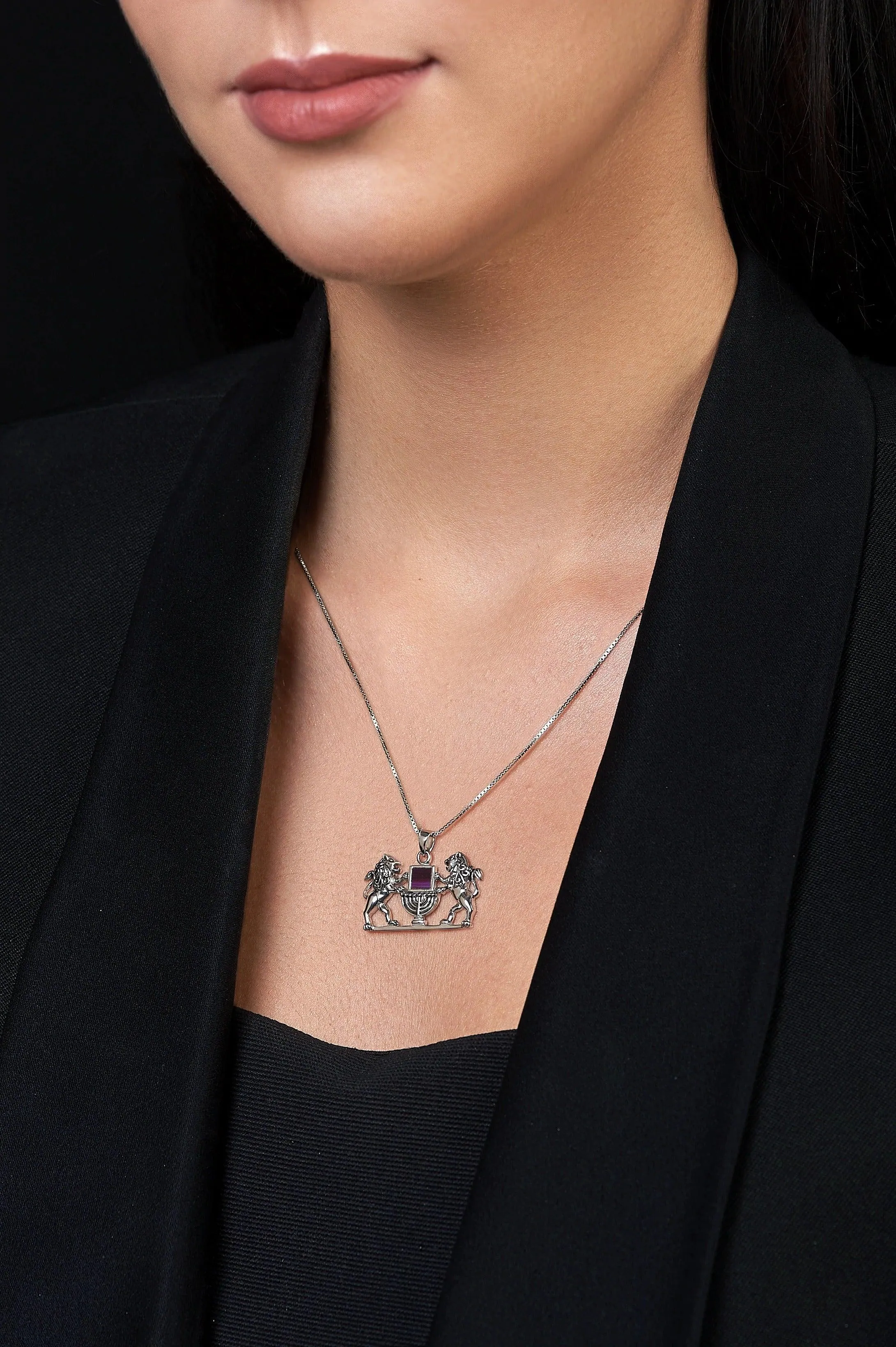 Lion of Judah and Magen David with Jerusalem Nano Bible Torah Pendant Necklace Silver 925