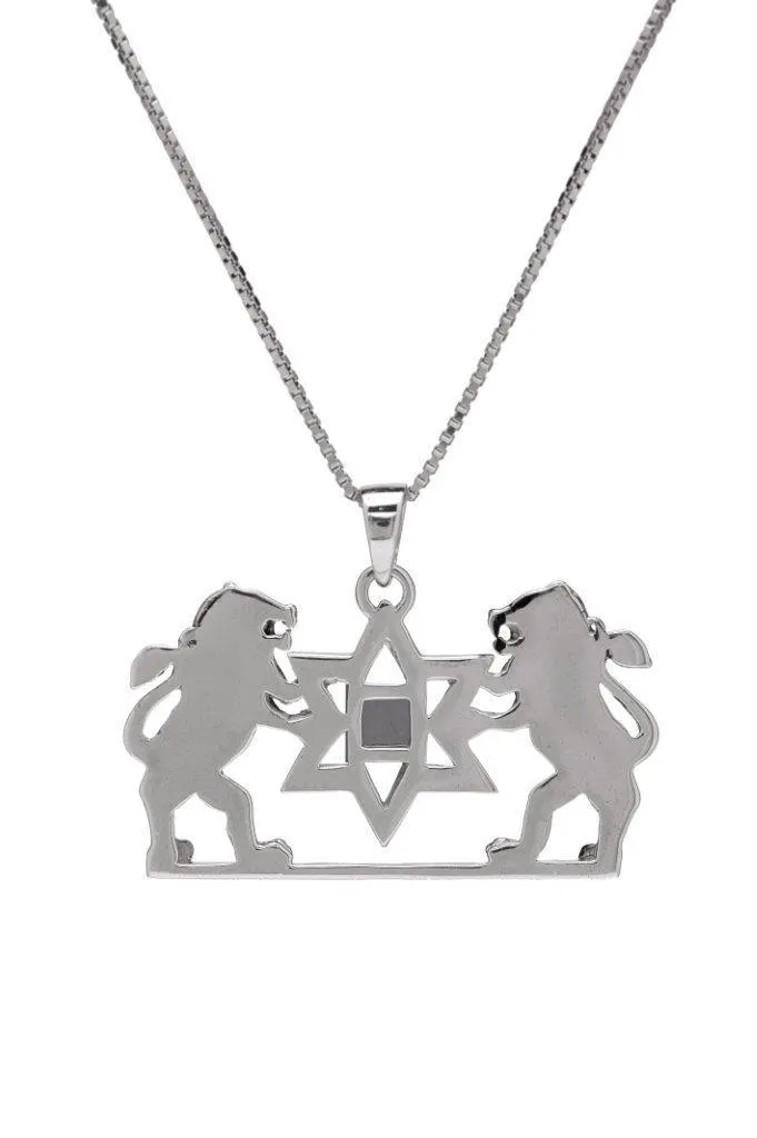 Lion of Judah and Magen David with Jerusalem Nano Bible Torah Pendant Necklace Silver 925
