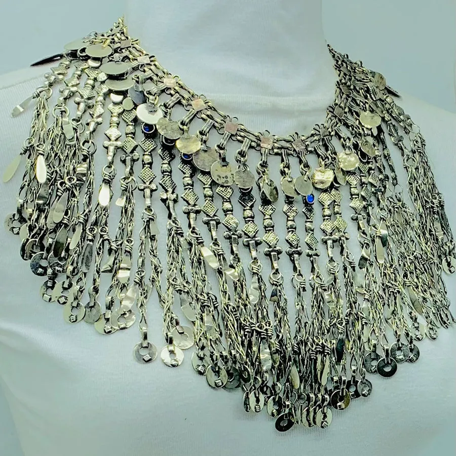 Long Silver Dangling Choker Necklace
