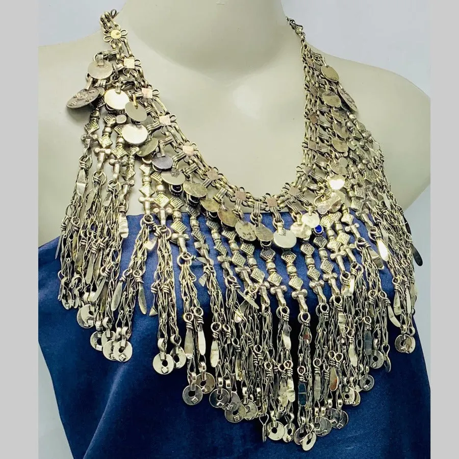 Long Silver Dangling Choker Necklace