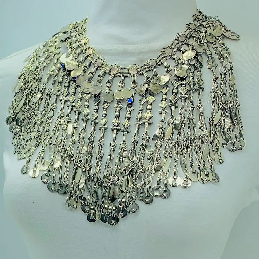 Long Silver Dangling Choker Necklace