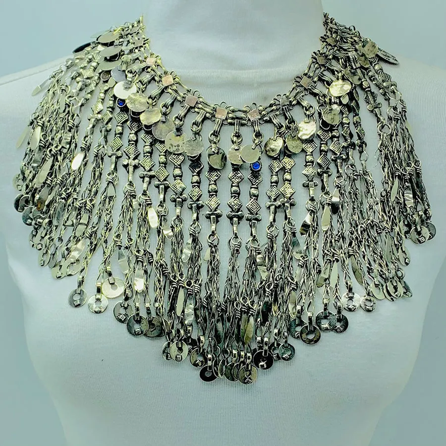 Long Silver Dangling Choker Necklace