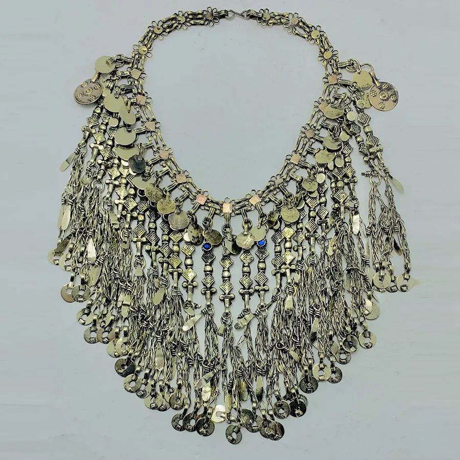 Long Silver Dangling Choker Necklace