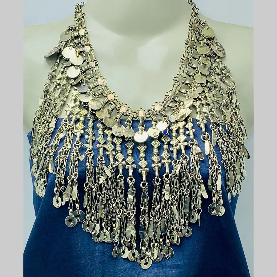 Long Silver Dangling Choker Necklace