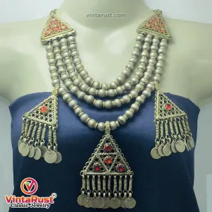 Metal Beaded Chain Necklace With Dangling Pendants and Coins