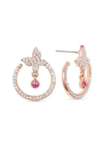 Micro Pave AAA Zircon Butterfly and Circle 18K Gold Plated Ear Studs