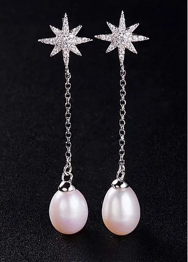 Micro Pave AAA Zircon Sun with Fresh Water Pearl 925 Sterling Silver Stud Earrings