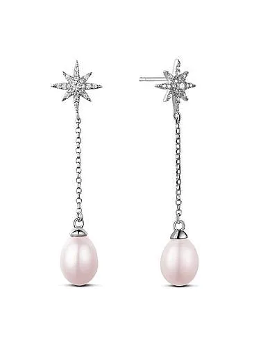 Micro Pave AAA Zircon Sun with Fresh Water Pearl 925 Sterling Silver Stud Earrings