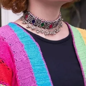 Multicolor Glass Stones and Beads Choker Necklace