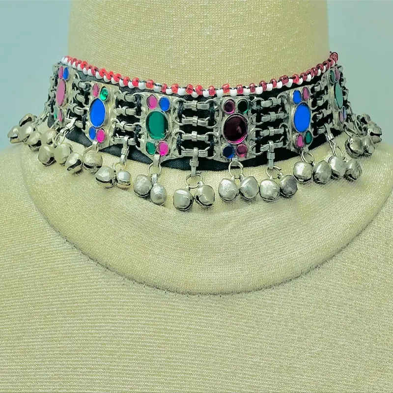 Multicolor Glass Stones and Beads Choker Necklace
