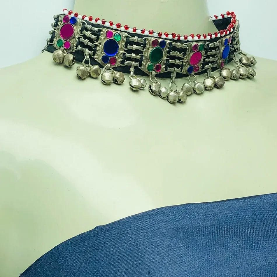 Multicolor Glass Stones and Beads Choker Necklace