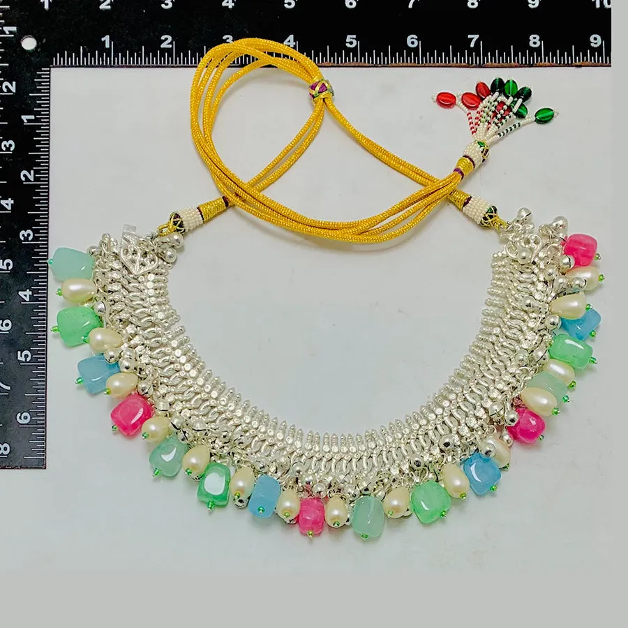 Multicolor Stones Choker Necklace With Pearls