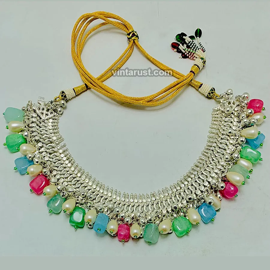 Multicolor Stones Choker Necklace With Pearls