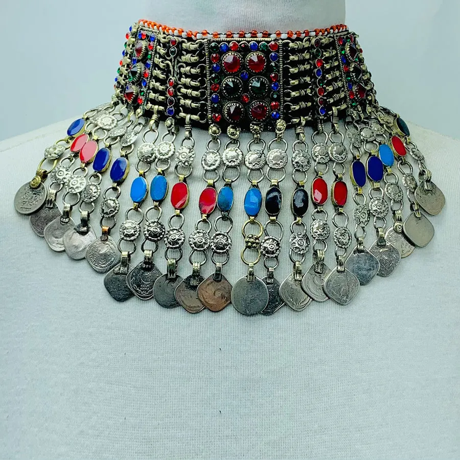 Multicolor Tribal Choker Necklace With Coins